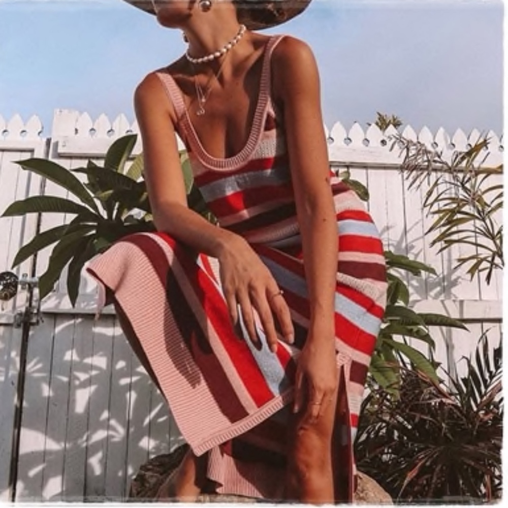 Striped Knit Dress with Leg Slit